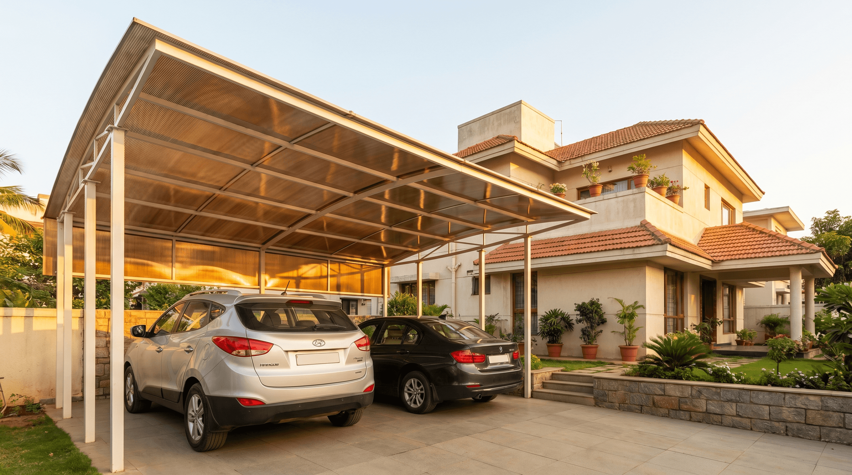 Polycarbonate carport canopy with bronze tint panels — Coxwell Static Sheet