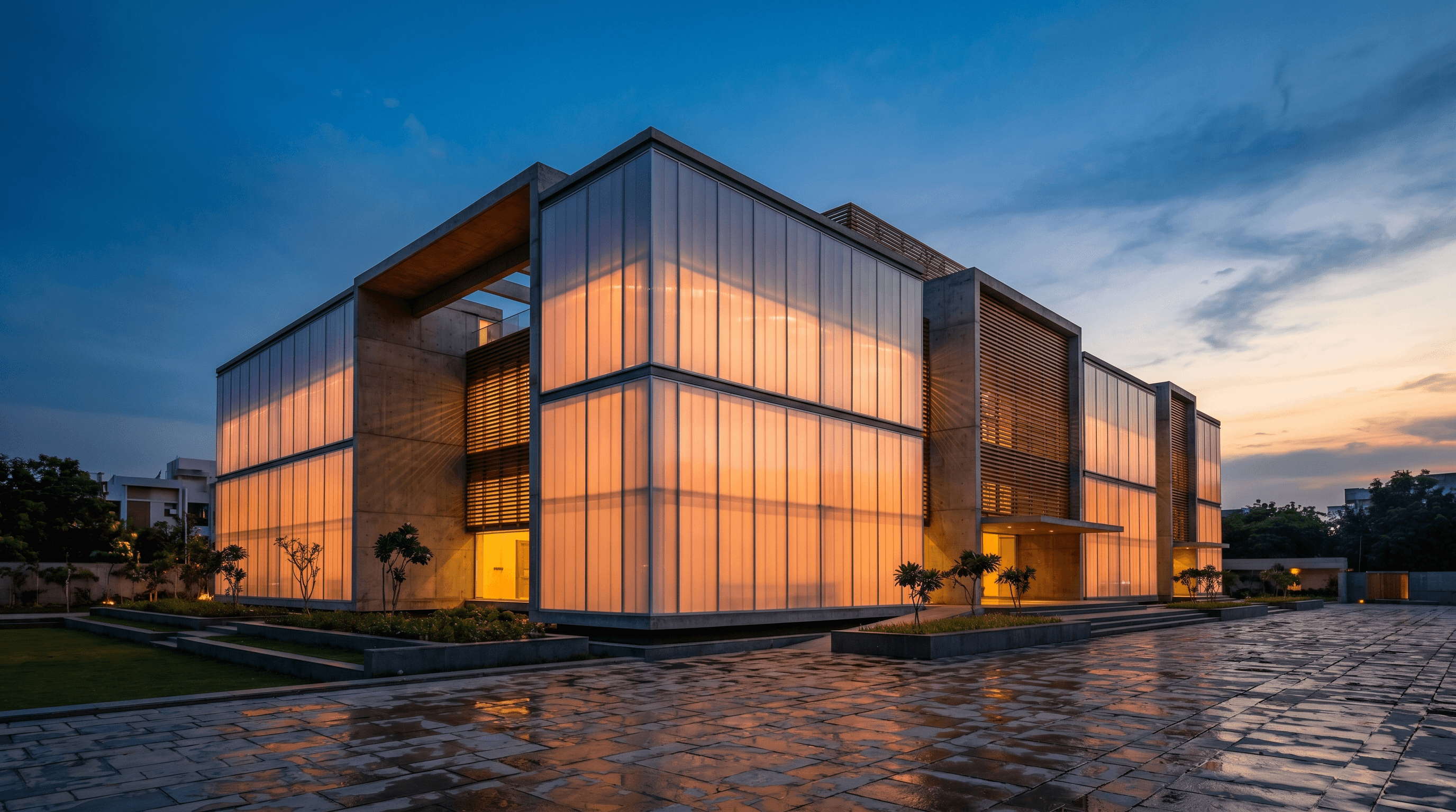 Modern civic building with translucent polycarbonate facade cladding — Coxwell Snapwall