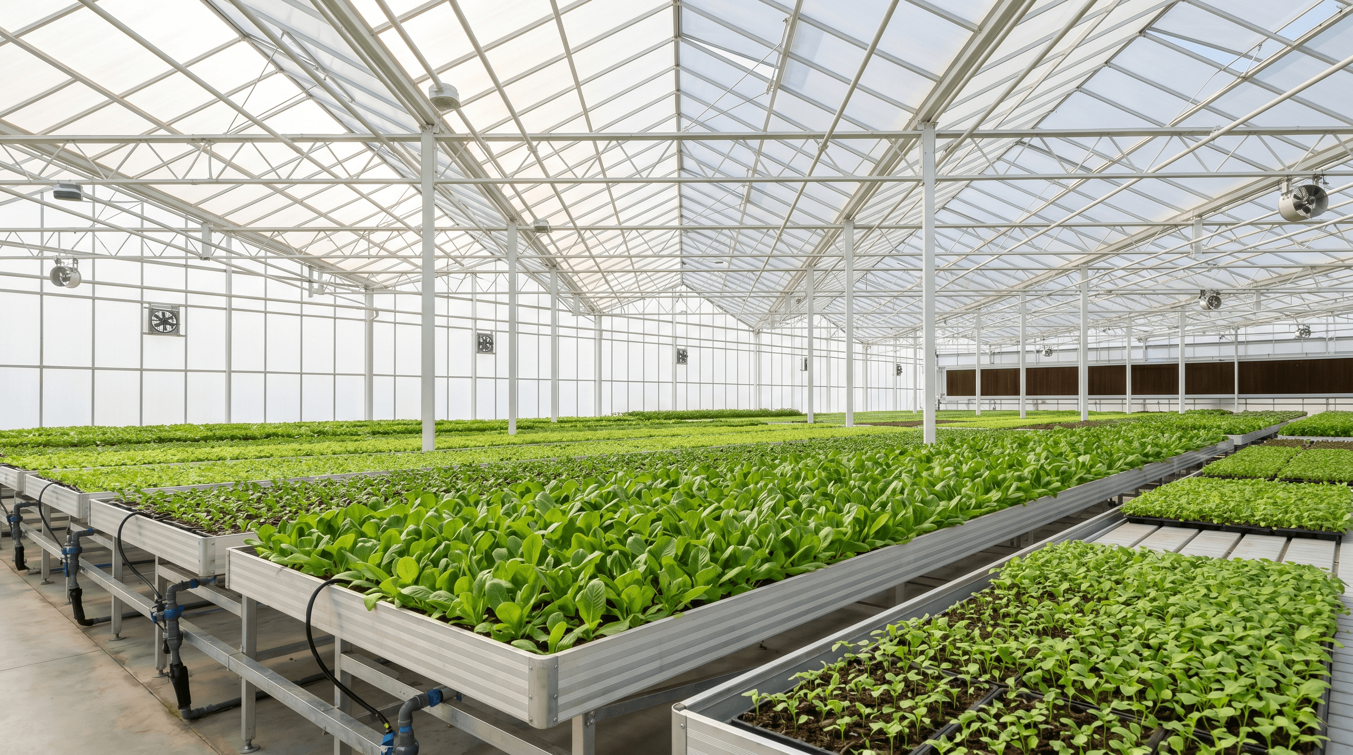 Commercial greenhouse with opal polycarbonate twinwall roof — Coxwell Spry