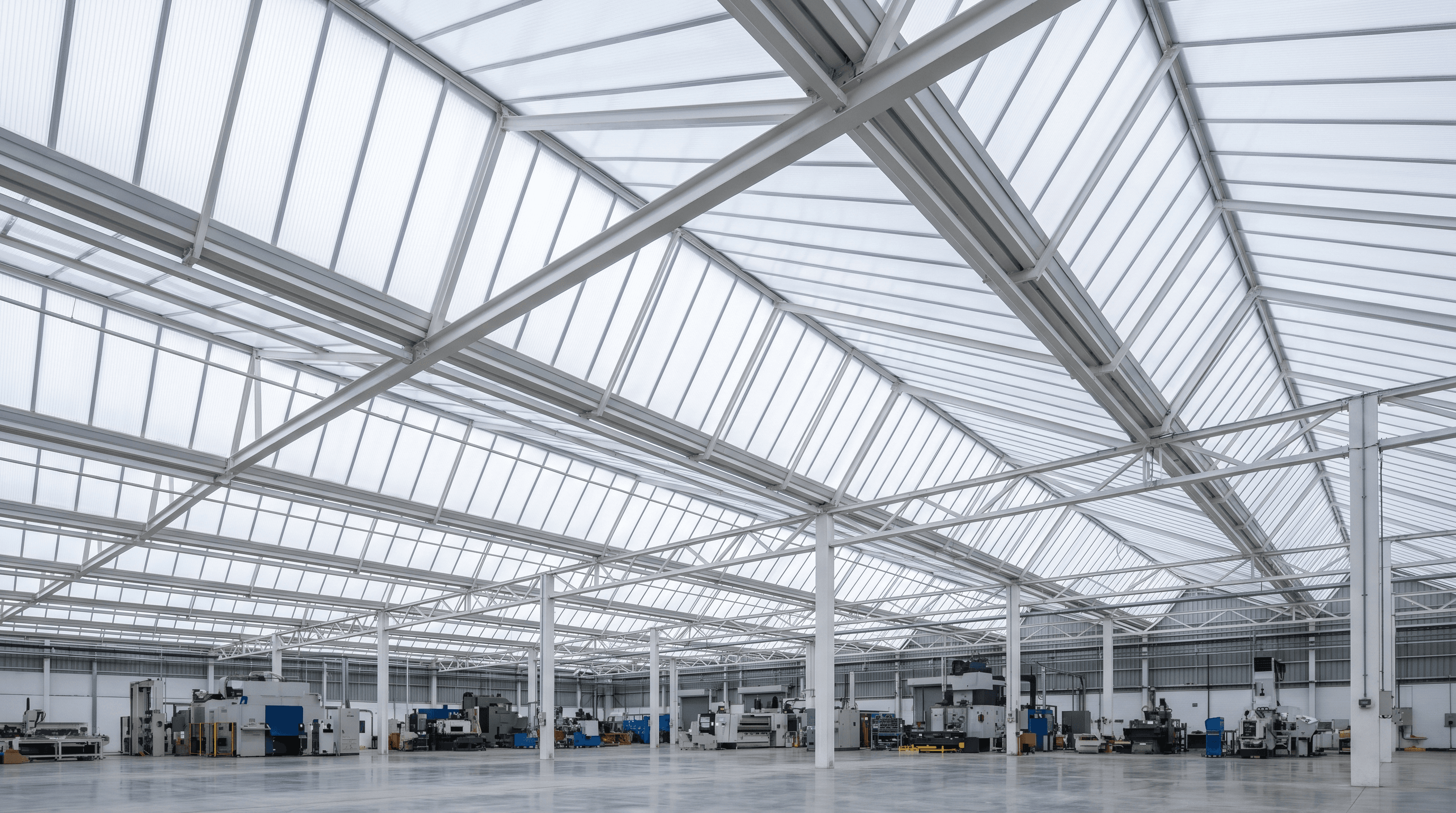 Large-span polycarbonate translucent roofing on Indian commercial building — Coxwell Multicell