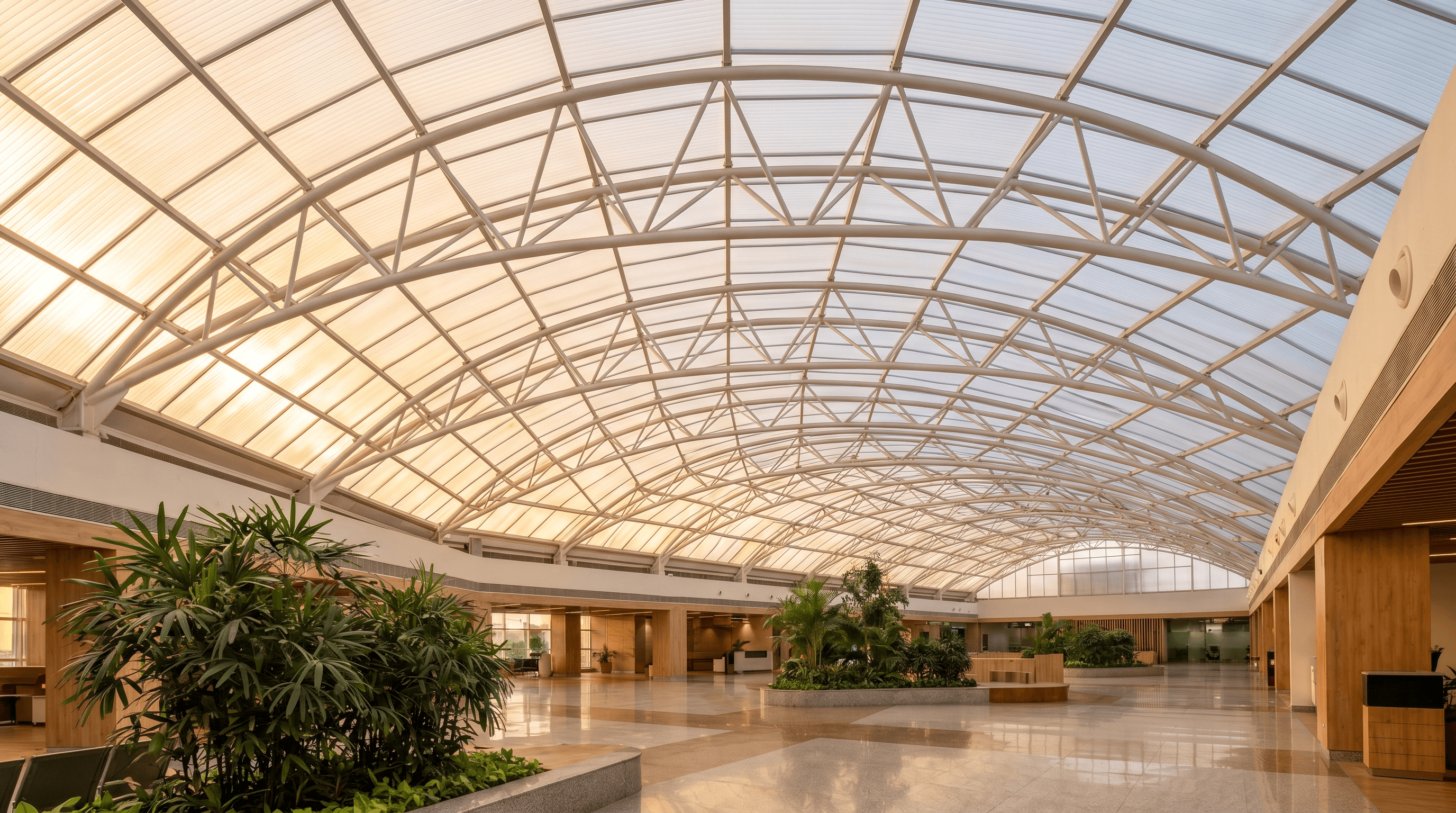 Polycarbonate skylight atrium in Indian airport — Coxwell Multicell vault