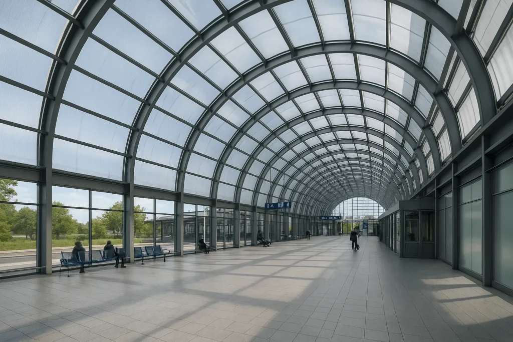 Polycarbonate facade system in civic centers and public spaces