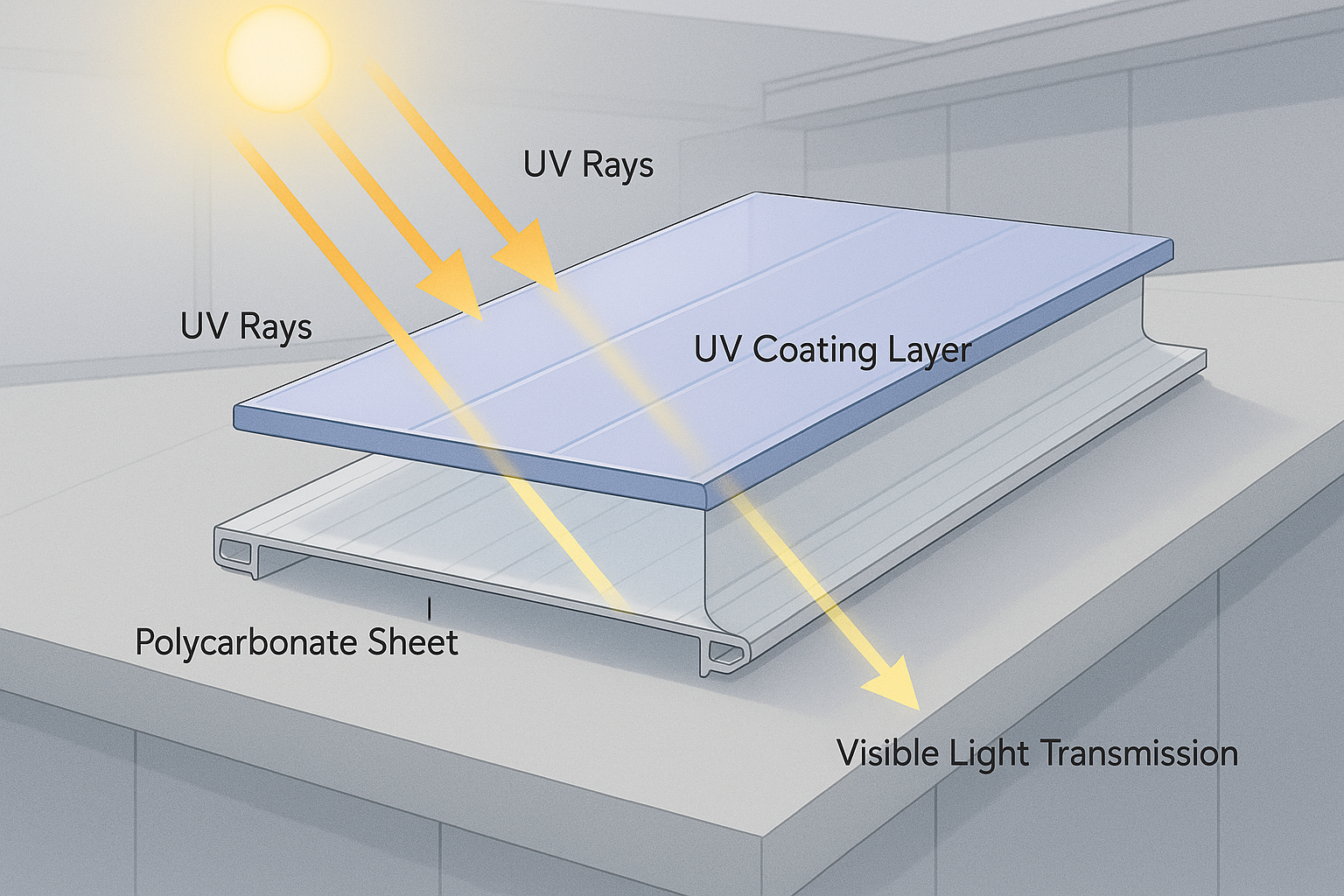 UV Coating, Polycarbonate Sheets, Polycarbonate Sheets in UV Coating, Daylighting, Facades, Architects Guide For Polycarbonate Sheets.