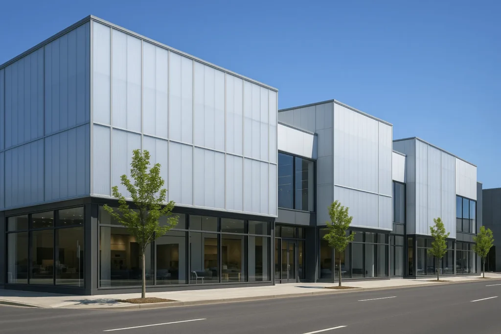 Polycarbonate facade used in retail storefronts and showrooms